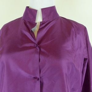 Eileen Fisher purple silk stand collar asian knot button top jacket top S